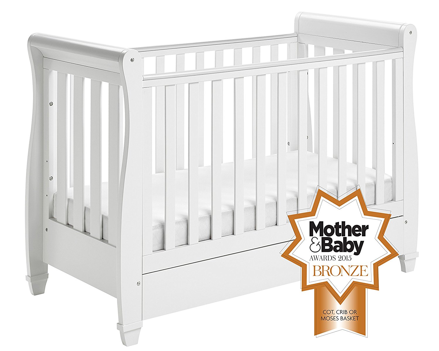 Babymore Eva Sleigh Cot Bed Dropside with Drawer 